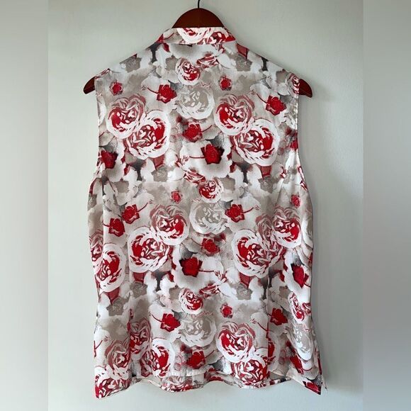 Tahari ASL Floral Sleeveless Ruffle Blouse XL - Picture 9 of 9
